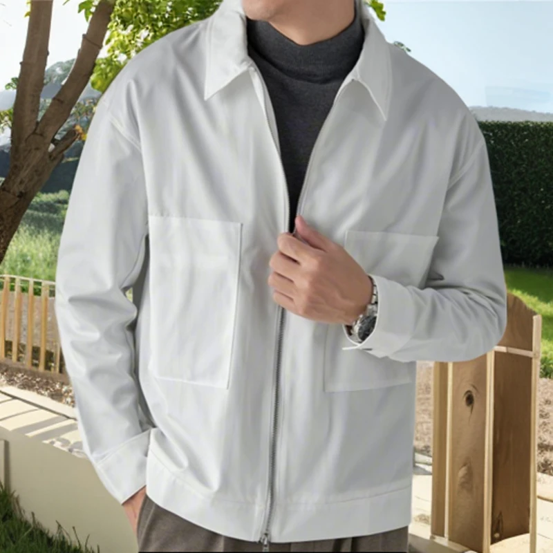秋季休闲商务外套男士男装拉链宽松经典百搭纯色上衣纯色夹克衫