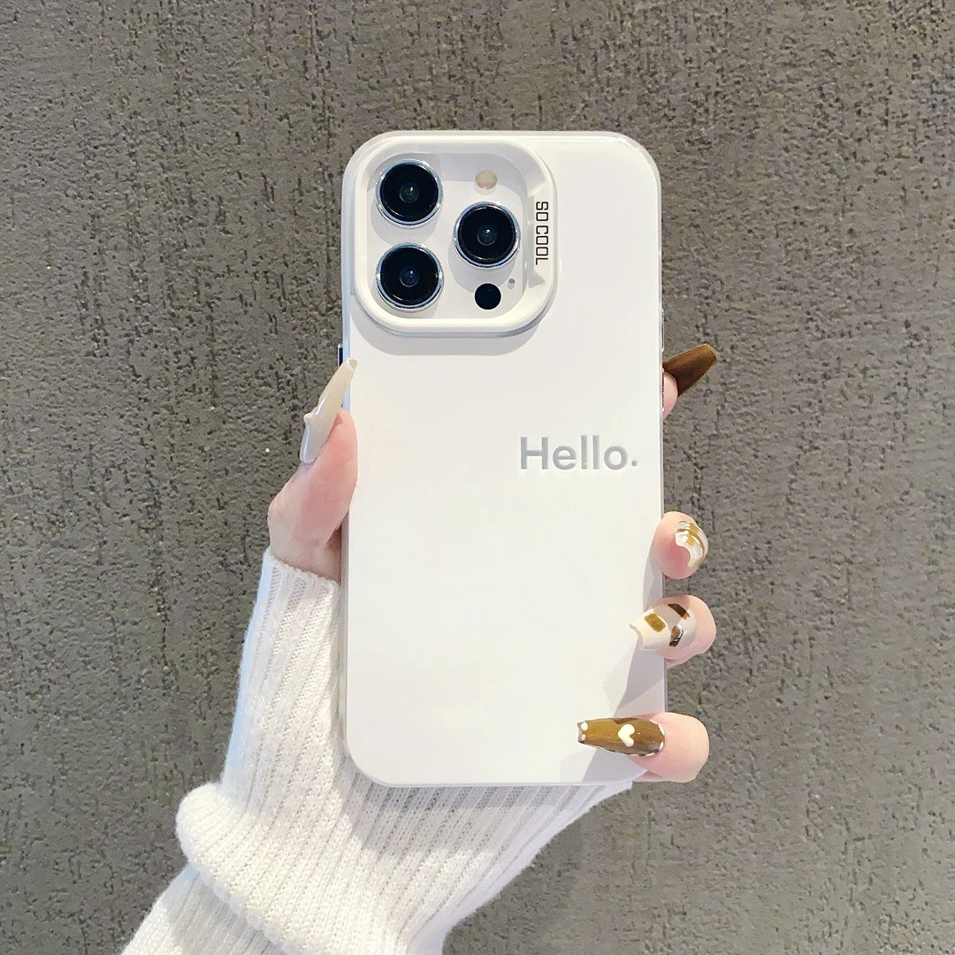 简约Hello苹果15pro手机壳14男1312个性x轻奢iPhone14pro高级11女