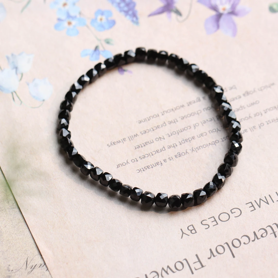 蔓时光黑尖晶切面简约气质百搭素圈精致送礼女款单圈手串