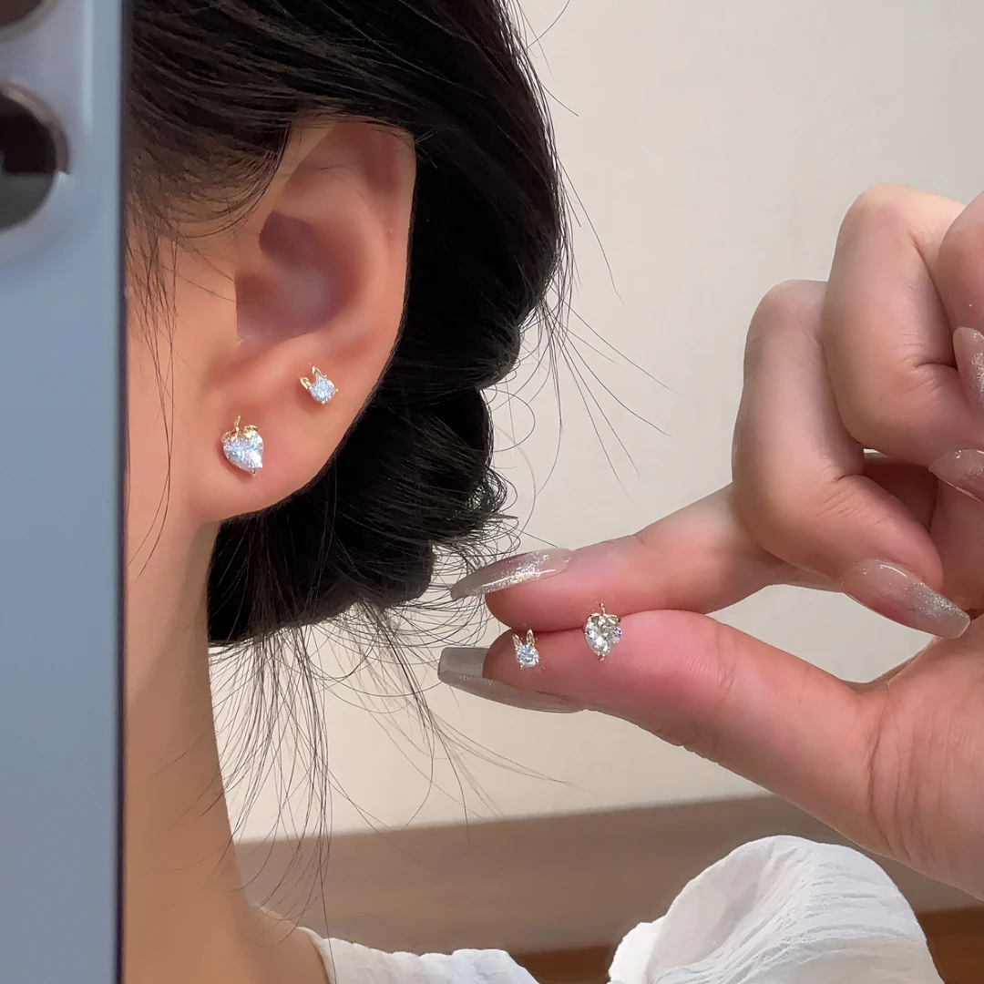 铜合金耳饰 【恰度】锆石草莓四件套耳钉简约026