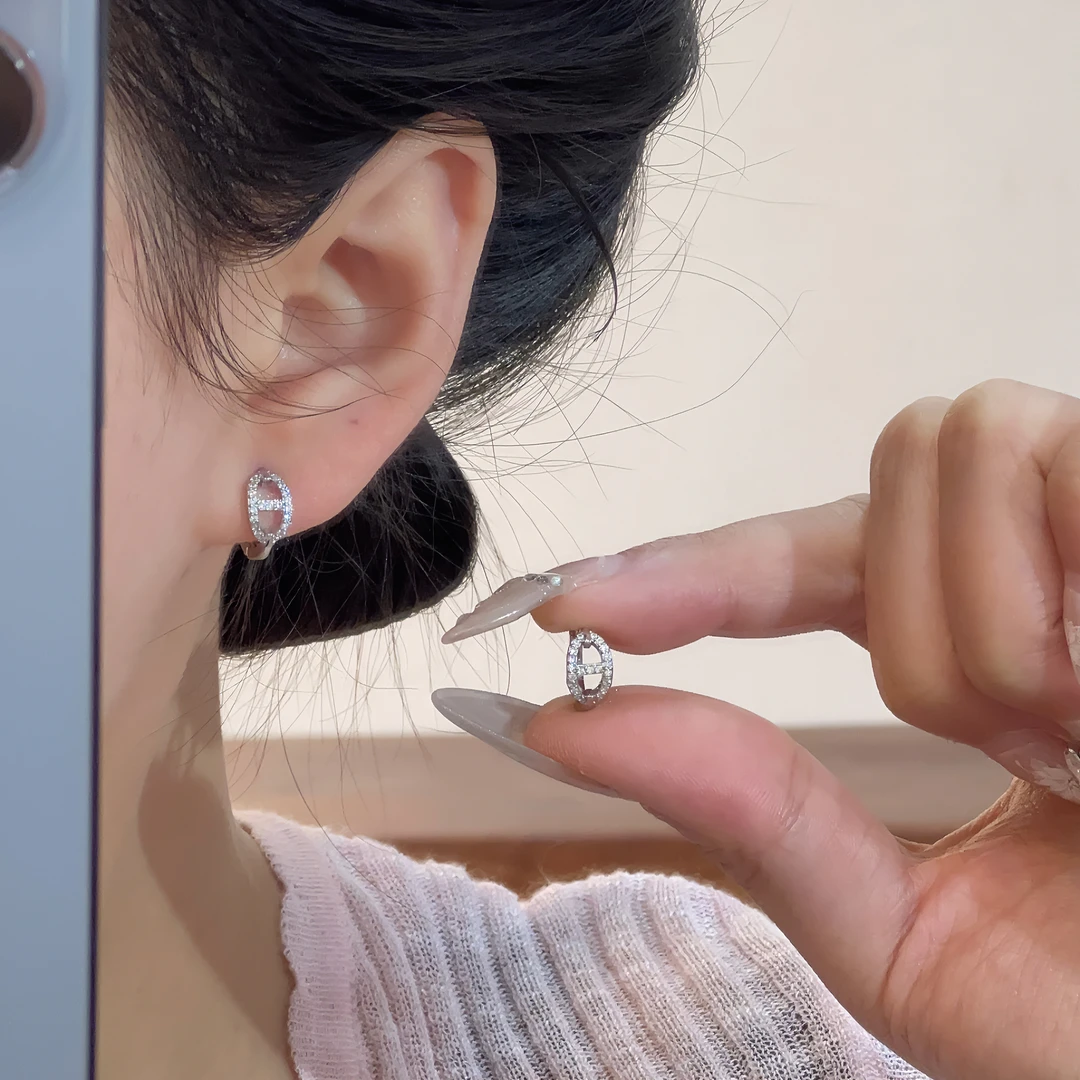 铜合金合成锆石耳饰 银色猪鼻子圈圈耳扣0834