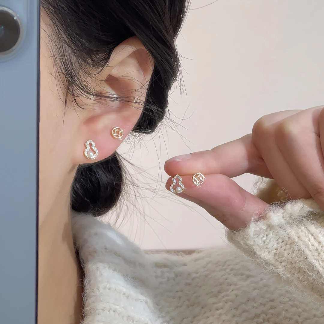 铜合金耳饰 【恰度】葫芦铜钱四件套耳钉0530