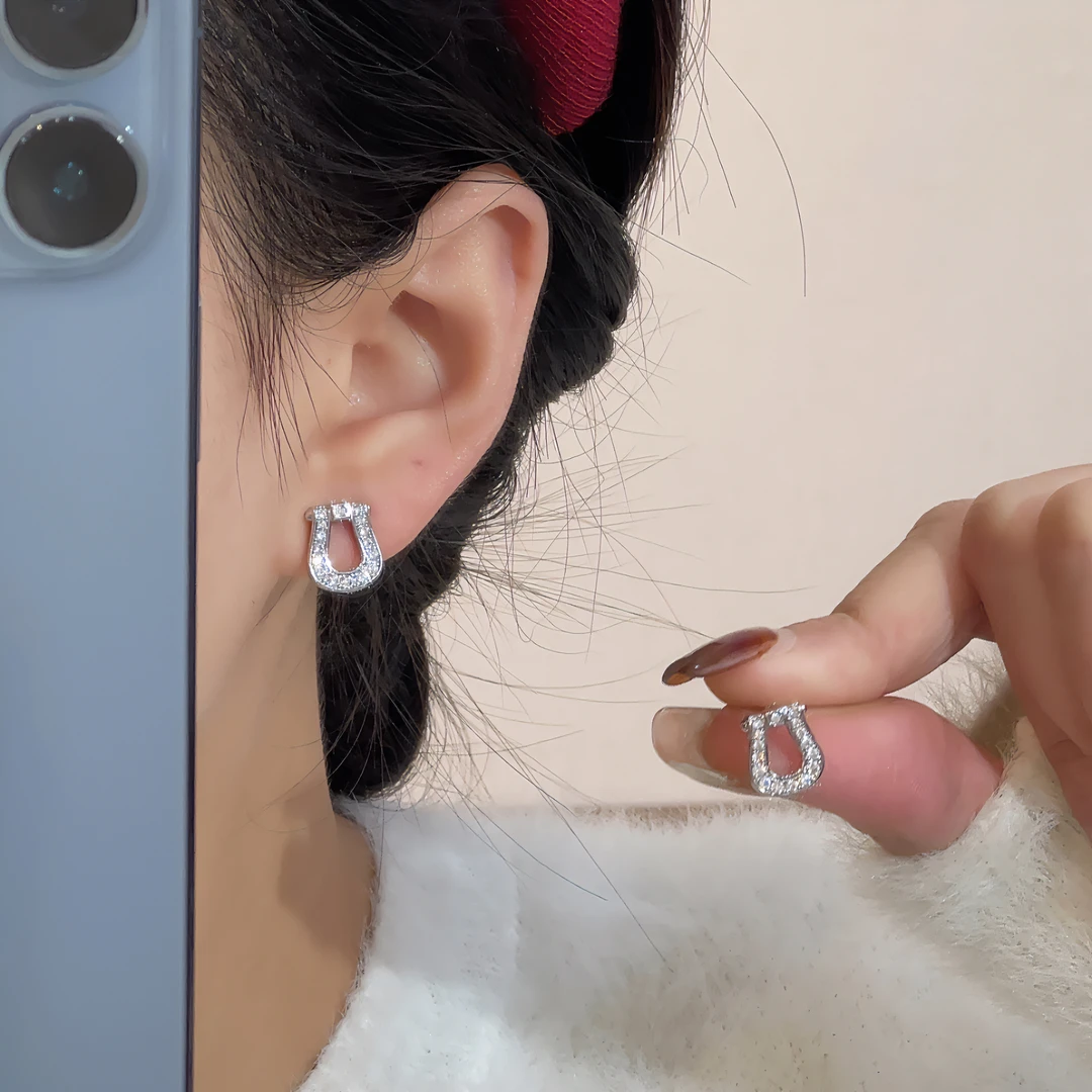 铜合金耳饰 【恰度】U型镂空银色耳钉0488