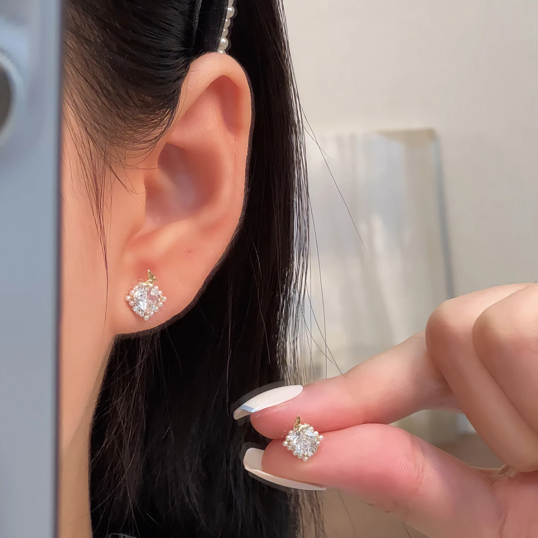 铜合金耳饰 【恰度】小众个性几何小米珠珠方块耳钉设计