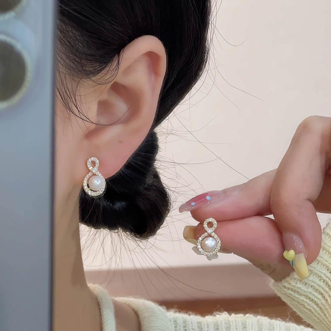 铜合金合成锆石耳饰 百搭气质数字珠珠耳钉0982