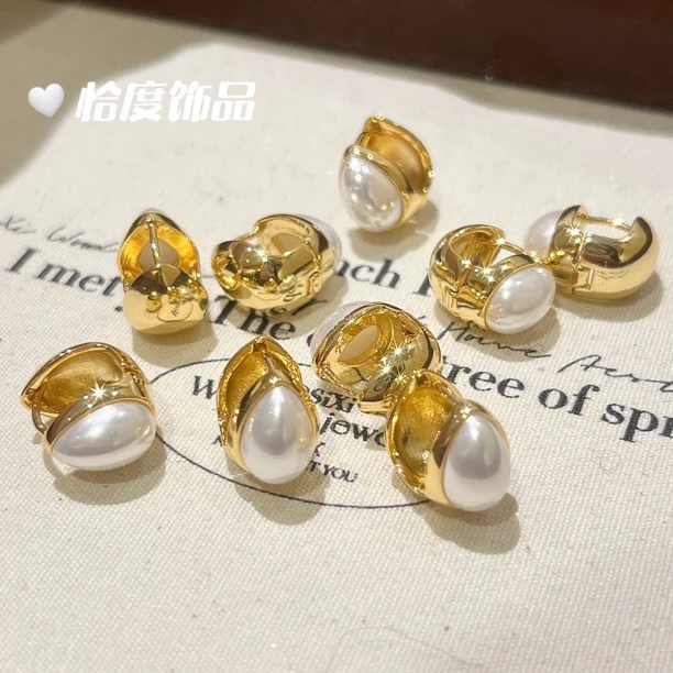铜合金仿珍珠耳饰 经典气质双面水滴耳扣百搭高级感