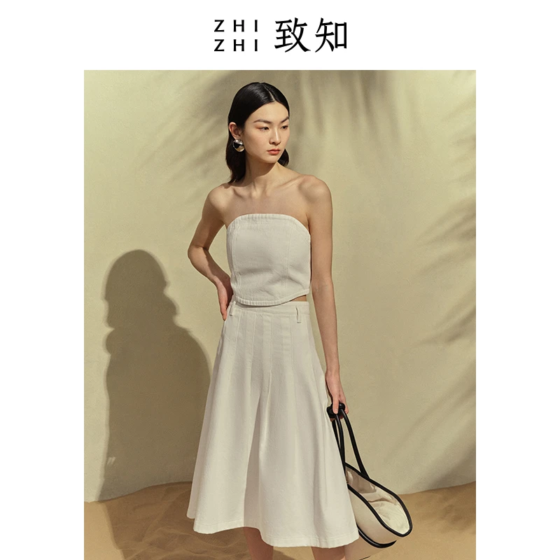 致知阳春曲 牛仔蓝色半身裙女2024春夏复古显瘦高腰ZZ2CMWB1265