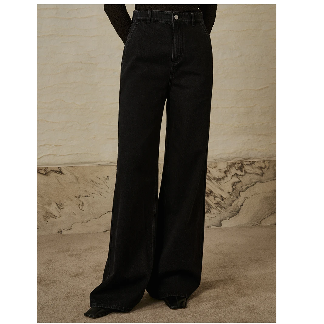 致知 丛花令 阔腿牛仔裤女2024秋季新款复古休闲裤ZZ2CAWH9039