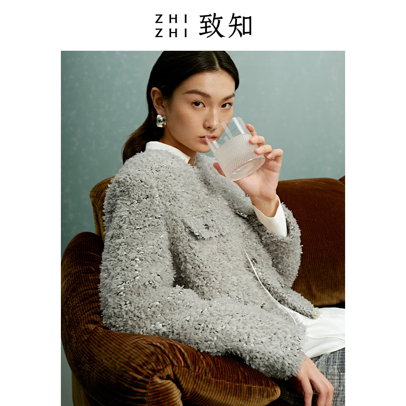 致知一年春 小香风外套女冬早春新款上衣格雷系穿搭ZZ23SWJ9060