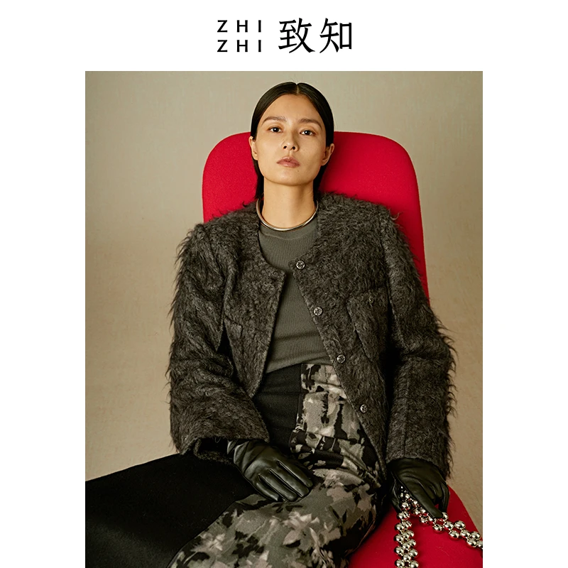 梅月圆 设计师粗花呢圆小香风外套女短款保暖ZZ22WWW9118