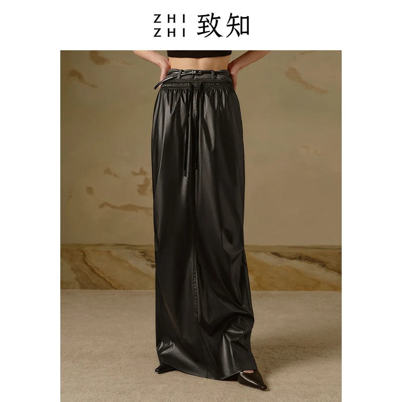 致知 璧月堂 超长皮裙女2024冬季直身百搭长款ZZ2CWWB6020