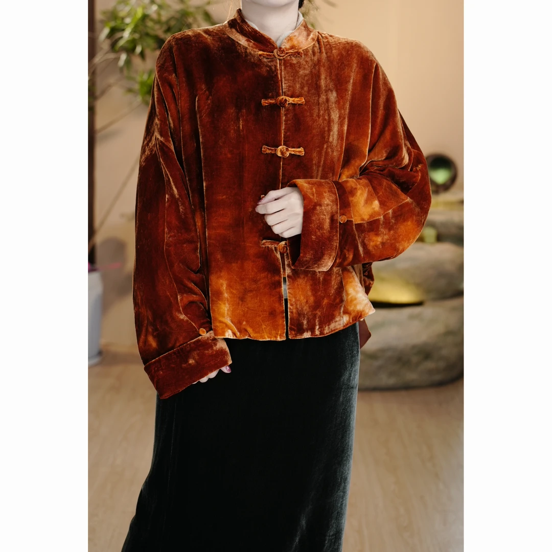 【瓶瓶•高定】秋冬真丝丝绒外套显白喜妈妈短款上衣新中式上衣开衫