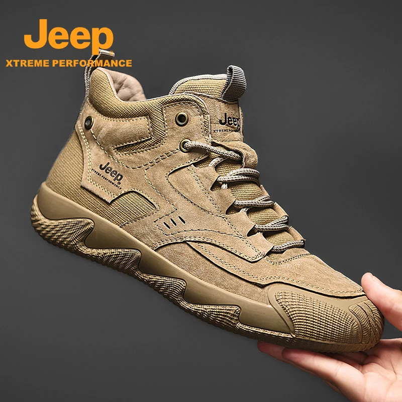 Jeep吉普高帮鞋男款秋款新款户外防滑登山运动男鞋马丁靴真皮男靴