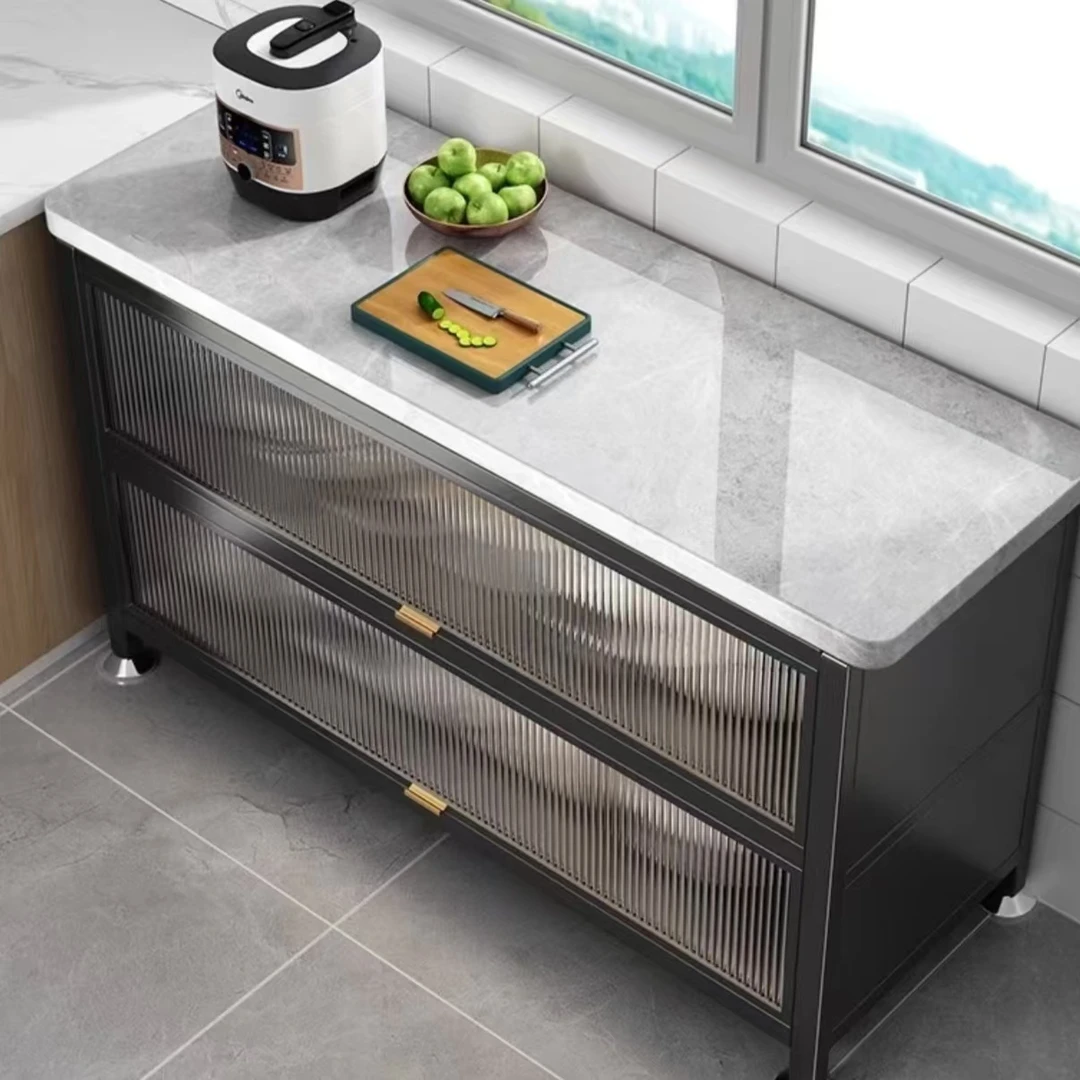 40宽厨房置物柜带岩板操作台落地置物柜多层家用多层可移动收纳柜