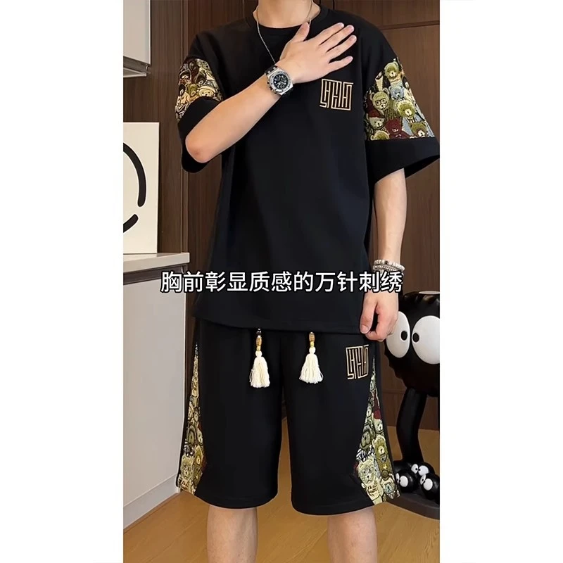 男青少年篮球衣夏季运动套装学生新款休闲潮流大码短袖T恤两件套