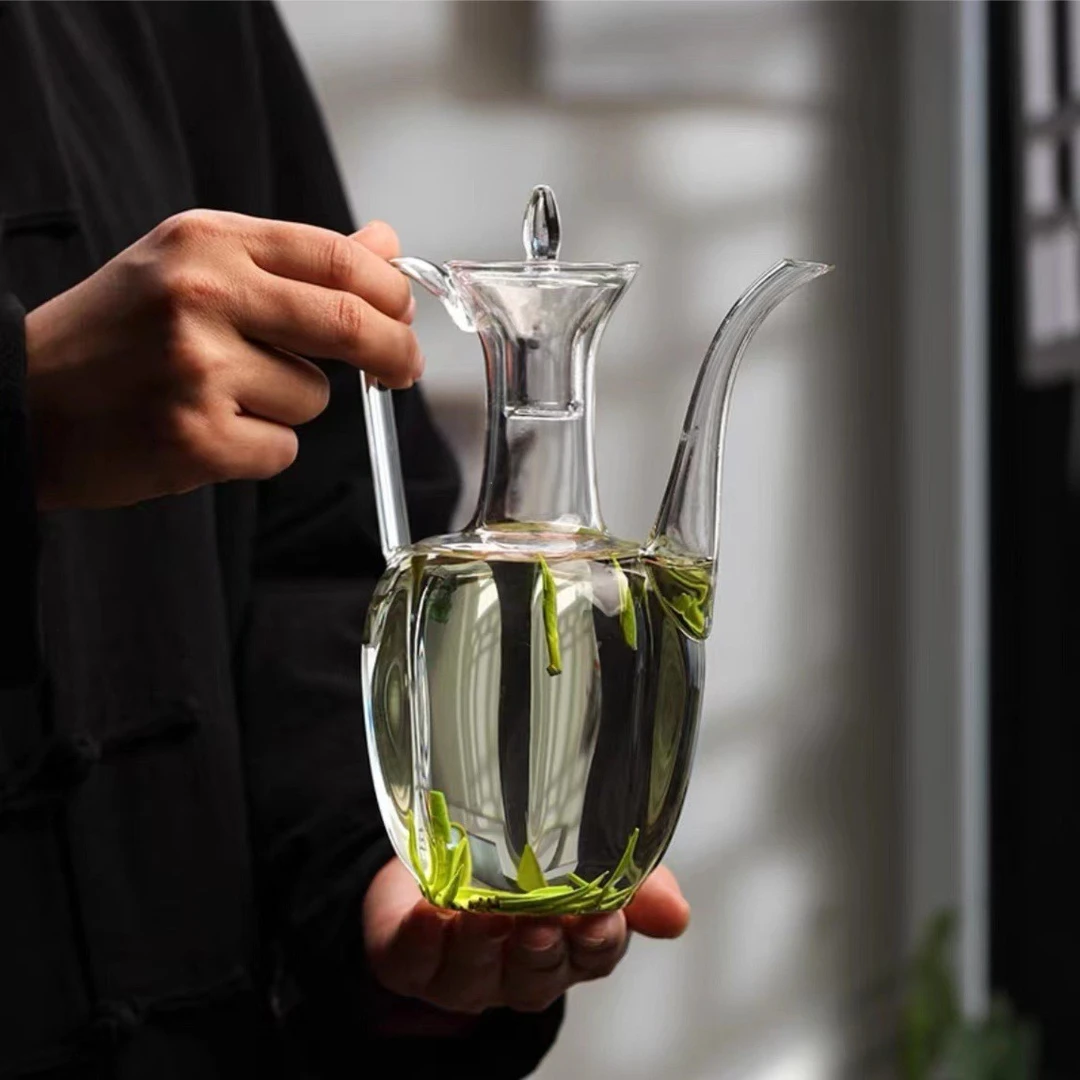 家用贵妃壶创意过滤高硼硅手执壶绿茶复古女士玻璃泡茶壶喝茶器具