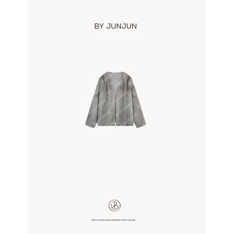 ByJunjun【本色蓝宝石】紫金天鹅绒短二重工水貂皮草外套