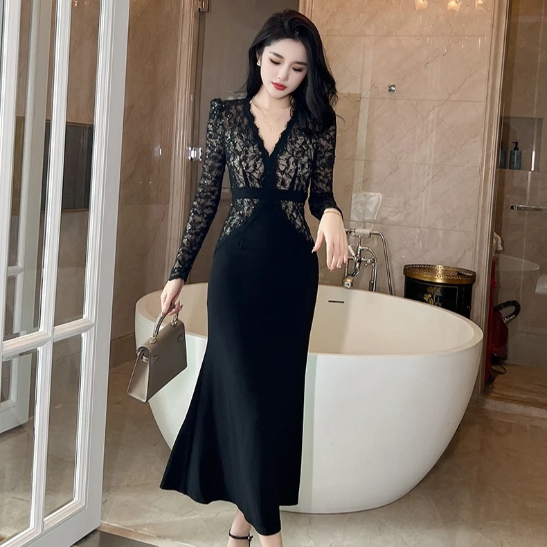 炎炎定制  连衣裙显瘦气质长袖法式收腰20698