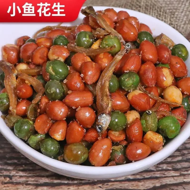 小鱼花生米拌下酒菜零食小吃商用朝族小鱼干红皮油炸麻辣延边特产
