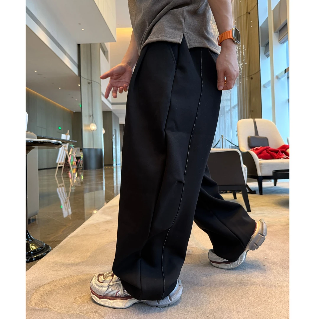 金先生秋冬明线设计薄绒宽松休闲松紧腰抽绳百搭时尚阔腿裤