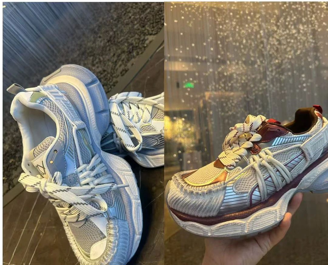 金先生2024新款做旧厚底增高百搭网面透气男女同款休闲运动老爹鞋