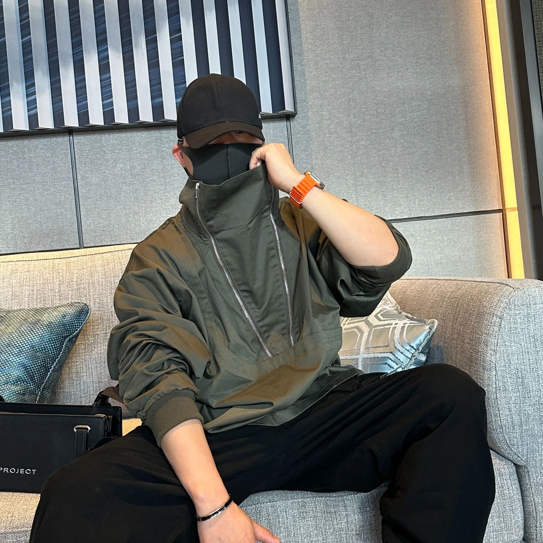 金先生潮流时尚拉链工装机能风立领韩版休闲百搭美式套头卫衣