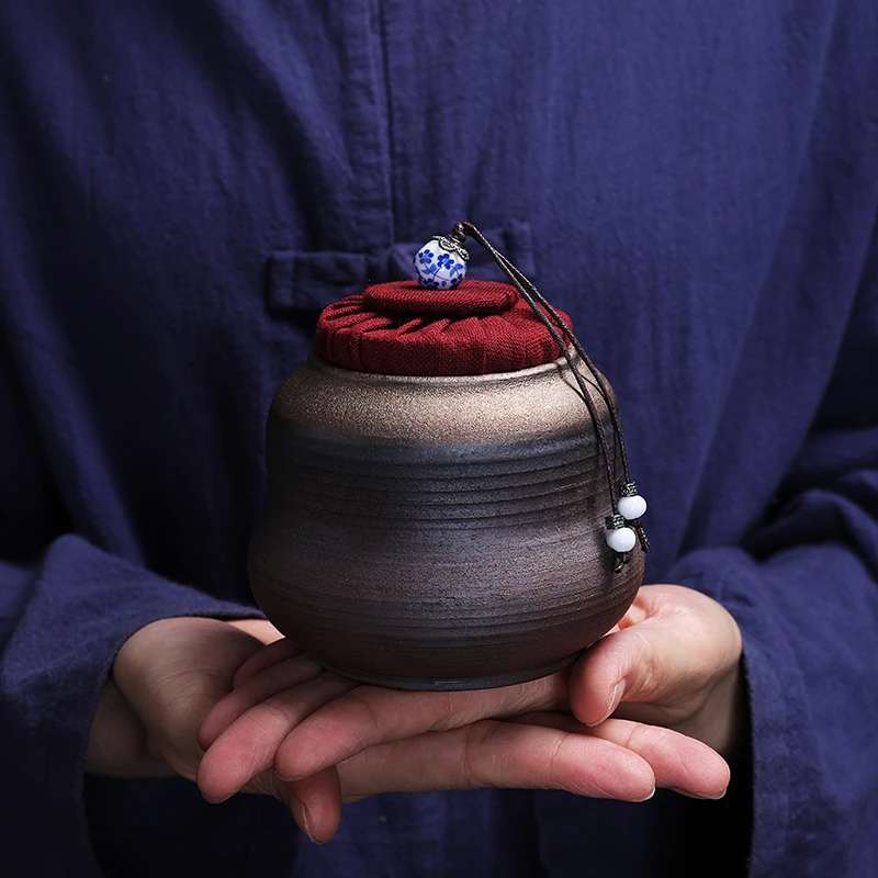 茶叶罐小号密封罐小陶瓷罐老岩泥复古特色粗陶普洱储茶罐原矿陶土