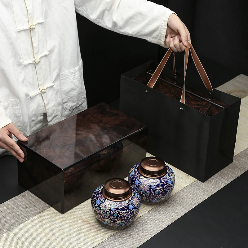 木盒高档烤漆礼盒双罐陶瓷茶叶罐中号半斤黑茶茶叶包装礼盒空定制