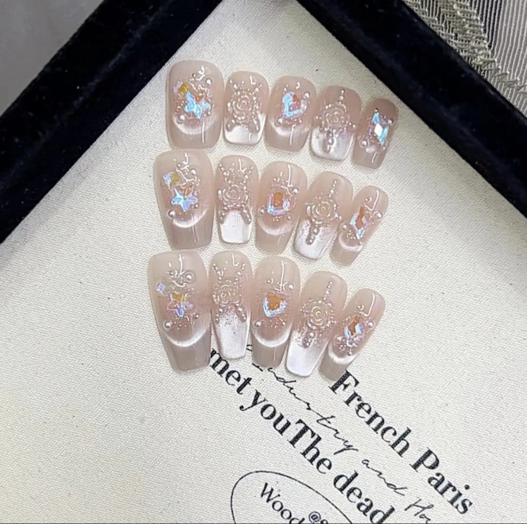 【山茶物语】新款纯手工穿戴甲高级轻奢穿戴式美甲长款显白百搭美甲