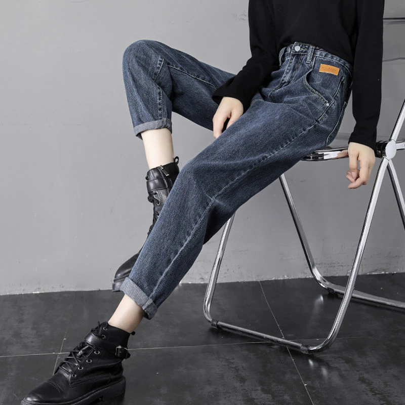 哈伦牛仔裤女高腰2025春季外穿显瘦大码胖mm小个子直筒萝卜老爹裤