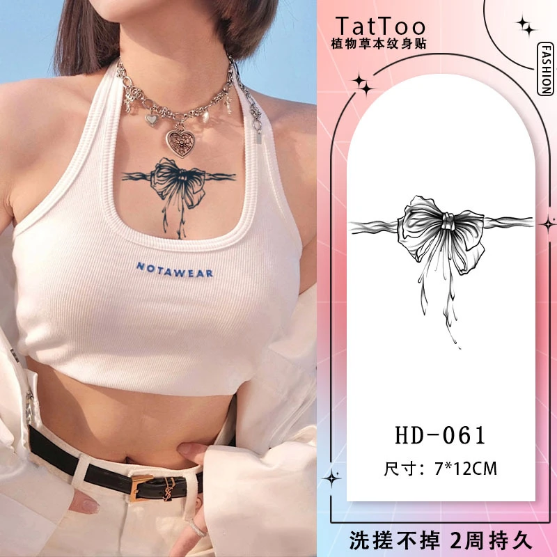 蝴蝶结草本纹身贴防水女持久半永久仿真刺青性感手臂锁骨贴纸