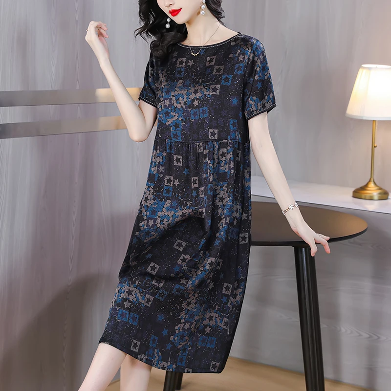 8997#重磅时尚优雅中长款洋气连衣裙亲肤透气2025夏季新款