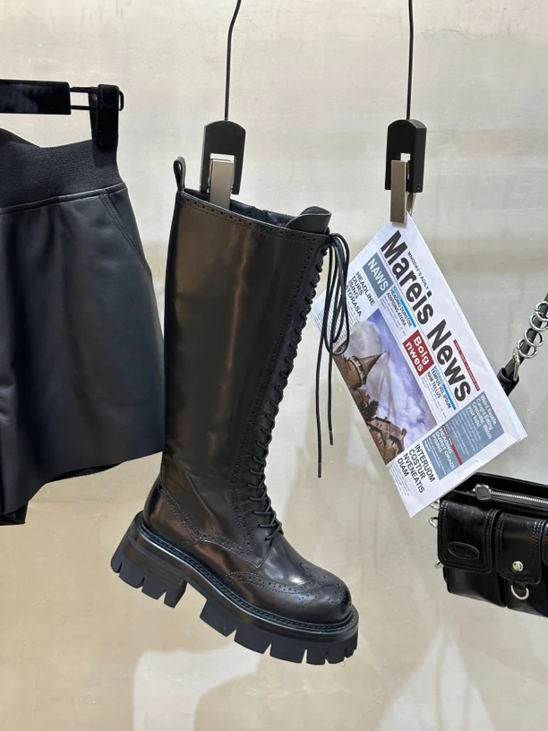 【高端原创欧货】3369-7欧洲站厚底增高系带高靴厚底高筒靴时尚百搭