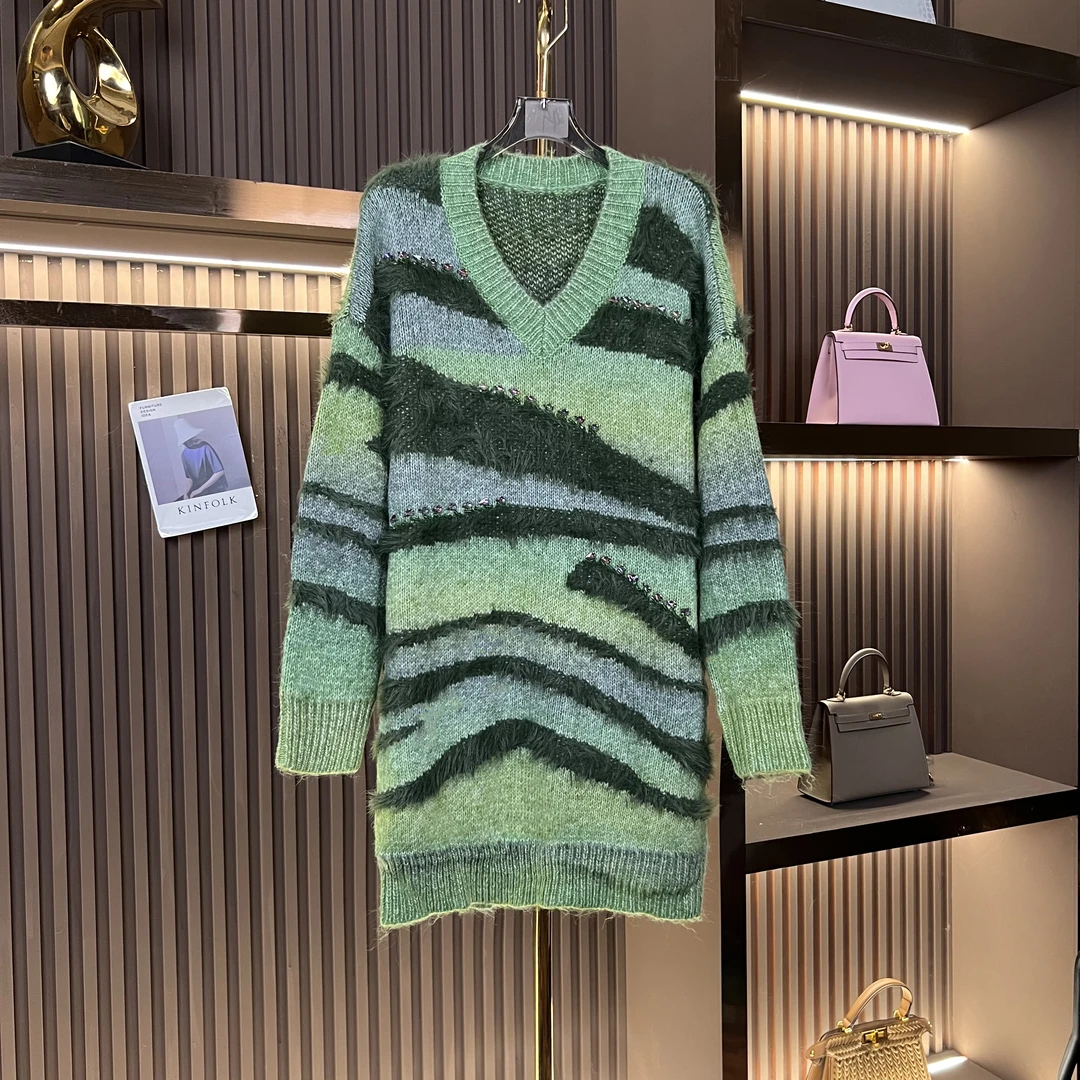 【二哥专属编号31】不规则撞色拼接法式重工中长款毛衣2410144