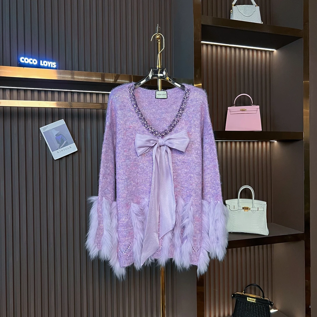 【二哥专属编号24】紫色学院风重工钉珠气质百搭套头毛衣2411194