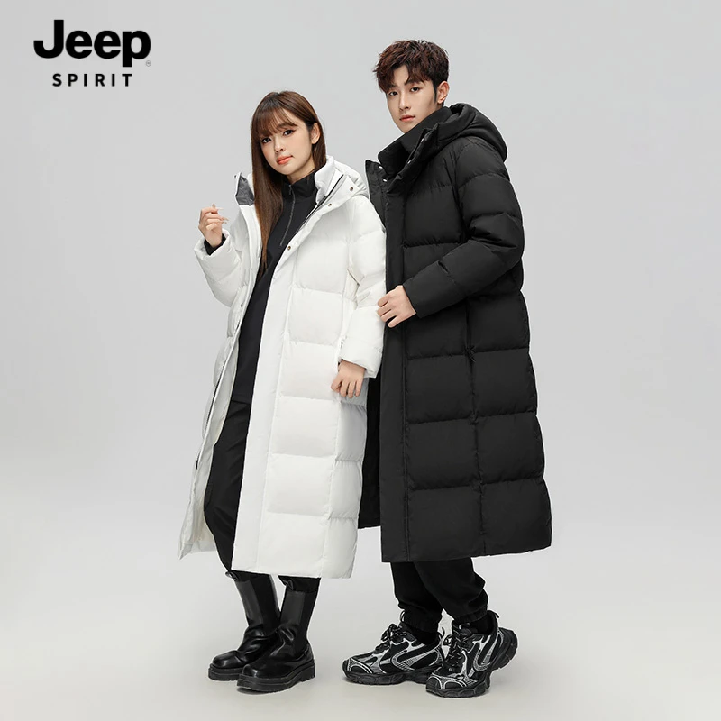 Jeep吉普冬季国标羽绒服男长款男女同款白鸭绒保暖纯色东北户外
