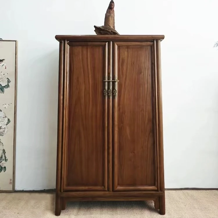 新中式实木面条柜明式圆角柜老榆木大衣柜书柜茶柜客厅复古立柜