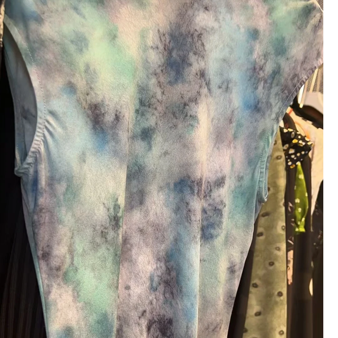 【炸姐婕拉】B1060 天青色 夏季新款新中式黄色印花高级显瘦连衣裙