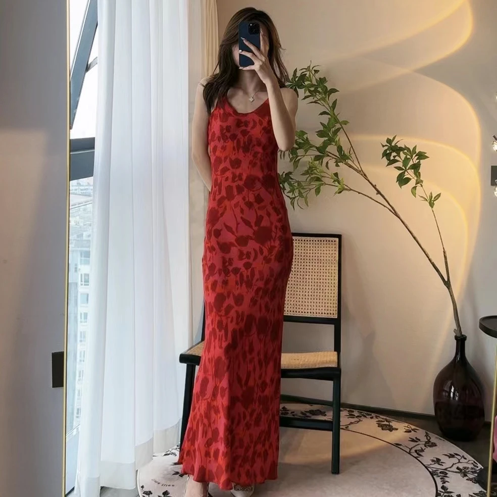 【炸姐婕拉】B0467卡戴裳 红豹纹显瘦气质长裙时尚夏季法式连衣裙PL