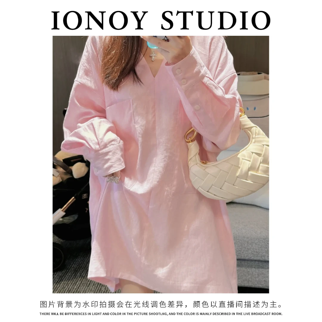 【炸姐婕拉】A082“樱花粉”重磅100雨露麻慵懒老钱风休闲连衣裙