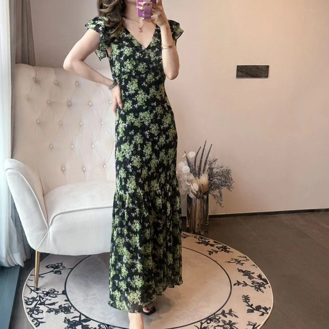【炸姐婕拉】B1028挪威森林 夏日绿色度假风优雅气质连衣裙