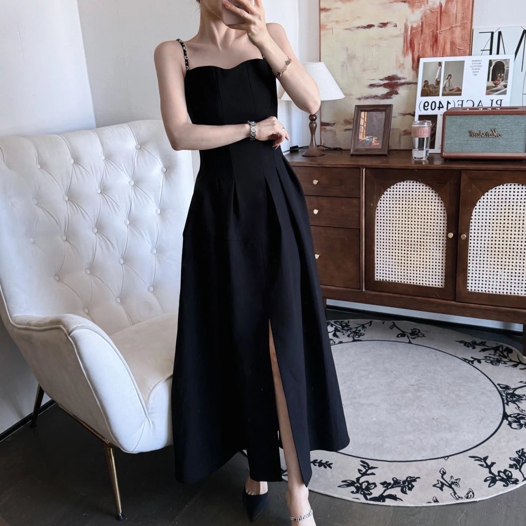 C192 夜雨巴黎 显瘦气质长袖时尚夏季收腰吊带连衣裙YL