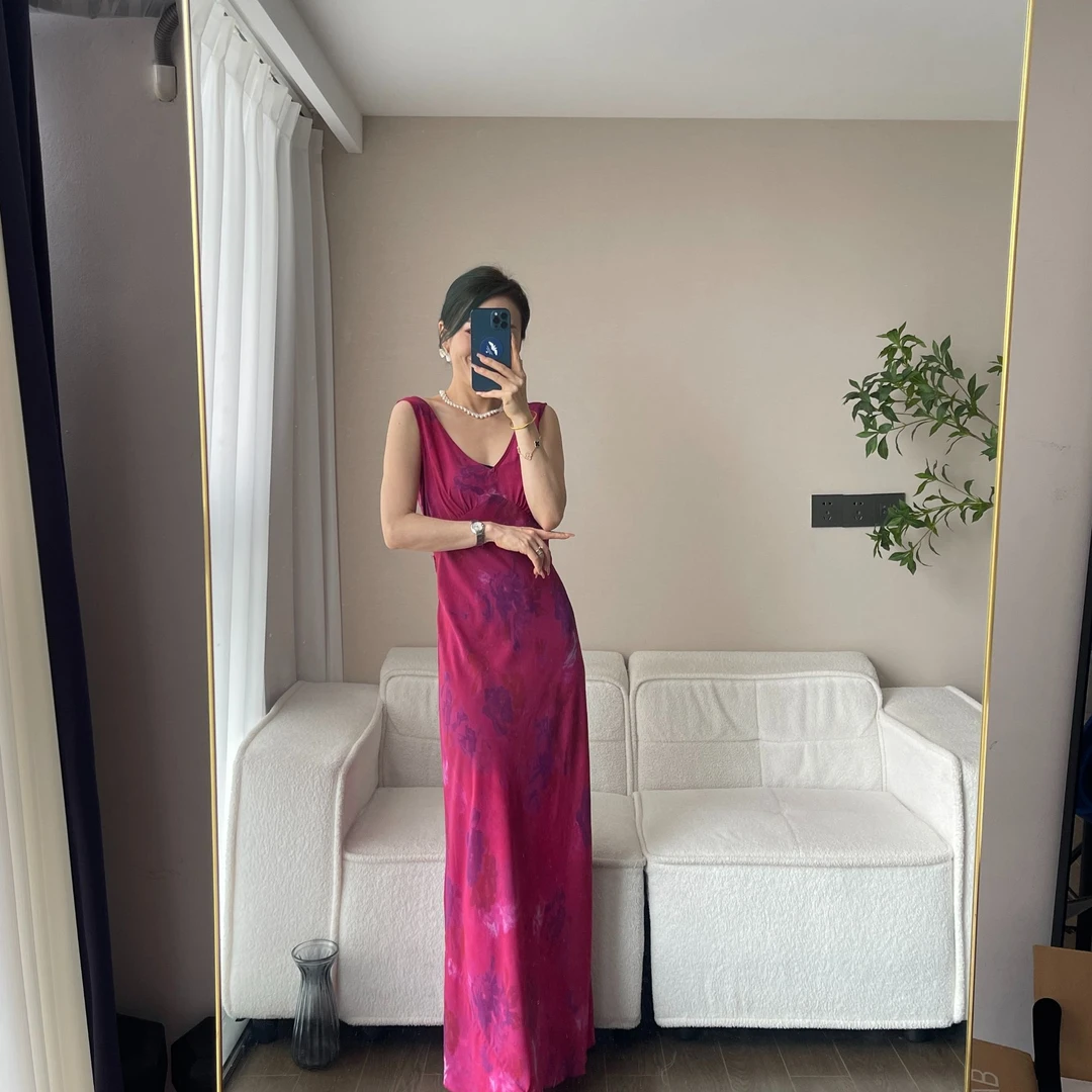 【董董】B0709法式浪漫气质显瘦海边印花吊带长裙