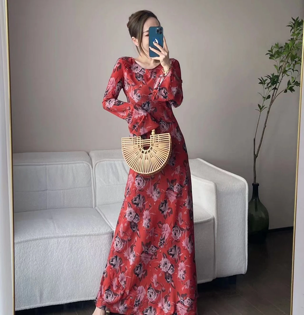 【微笑】B0717-1 女装连衣裙显瘦气质长袖时尚夏季收腰长裙