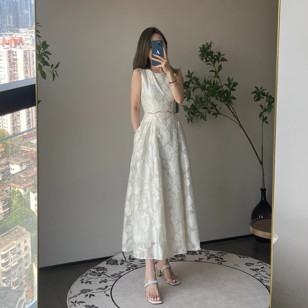 【炸姐婕拉】B0720 白月光夏款无袖镂空法式百搭大摆连衣裙PL