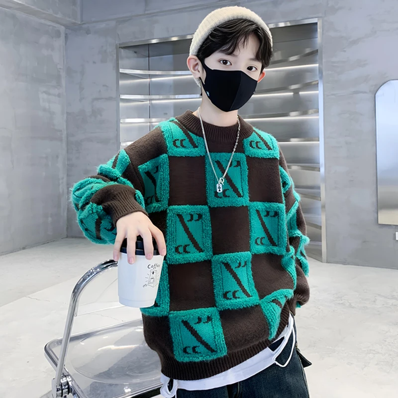 儿童装男童冬装加厚毛衣2024新款中大童冬季男孩秋冬款打底衫韩版