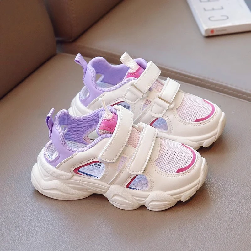 MYDUCK小黄鸭女童包头运动凉鞋镂空网面防臭儿童夏季透气运动鞋子