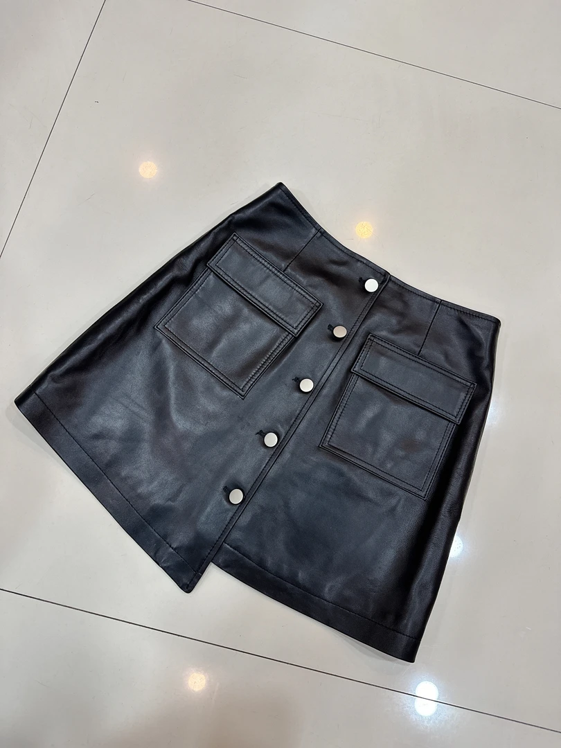 真皮皮裙女2025春秋新款不规则半身裙 绵羊皮高腰显瘦百搭A字裙