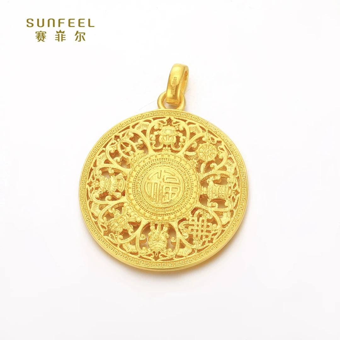 赛菲尔万足®足金999.9八宝罗盘纯金吊坠古法厚实古法吊坠