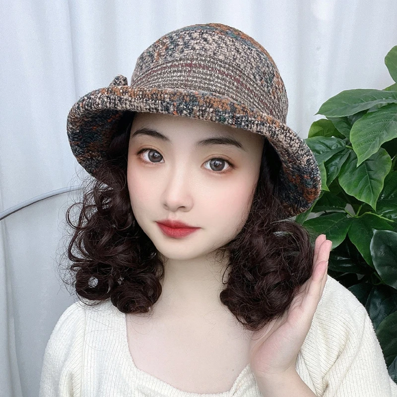 假发女时尚帽子假发一体秋冬季中老年妈妈短卷发帽子带头发仿真发